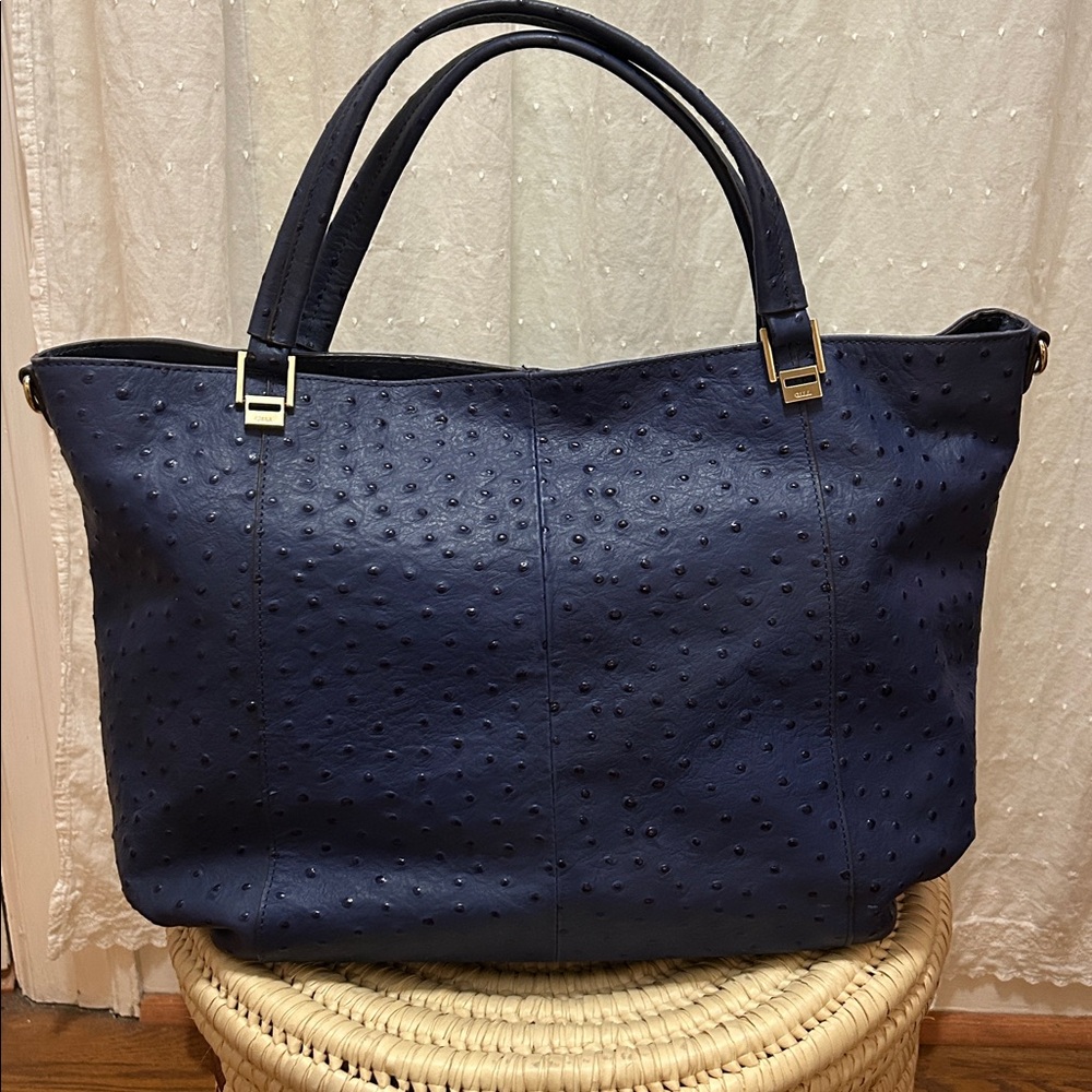 G.I.L.I. Purse Roma 4 Tote Bag Large Blue Ostrich Leather - Picture 13 of 13